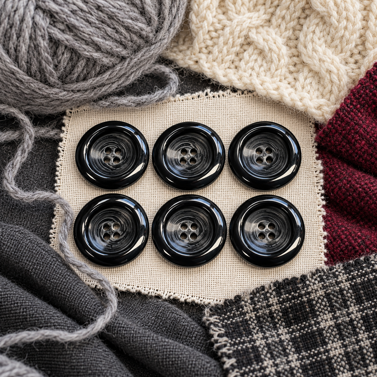 Black Glossy Four-Hole Button – 28mm