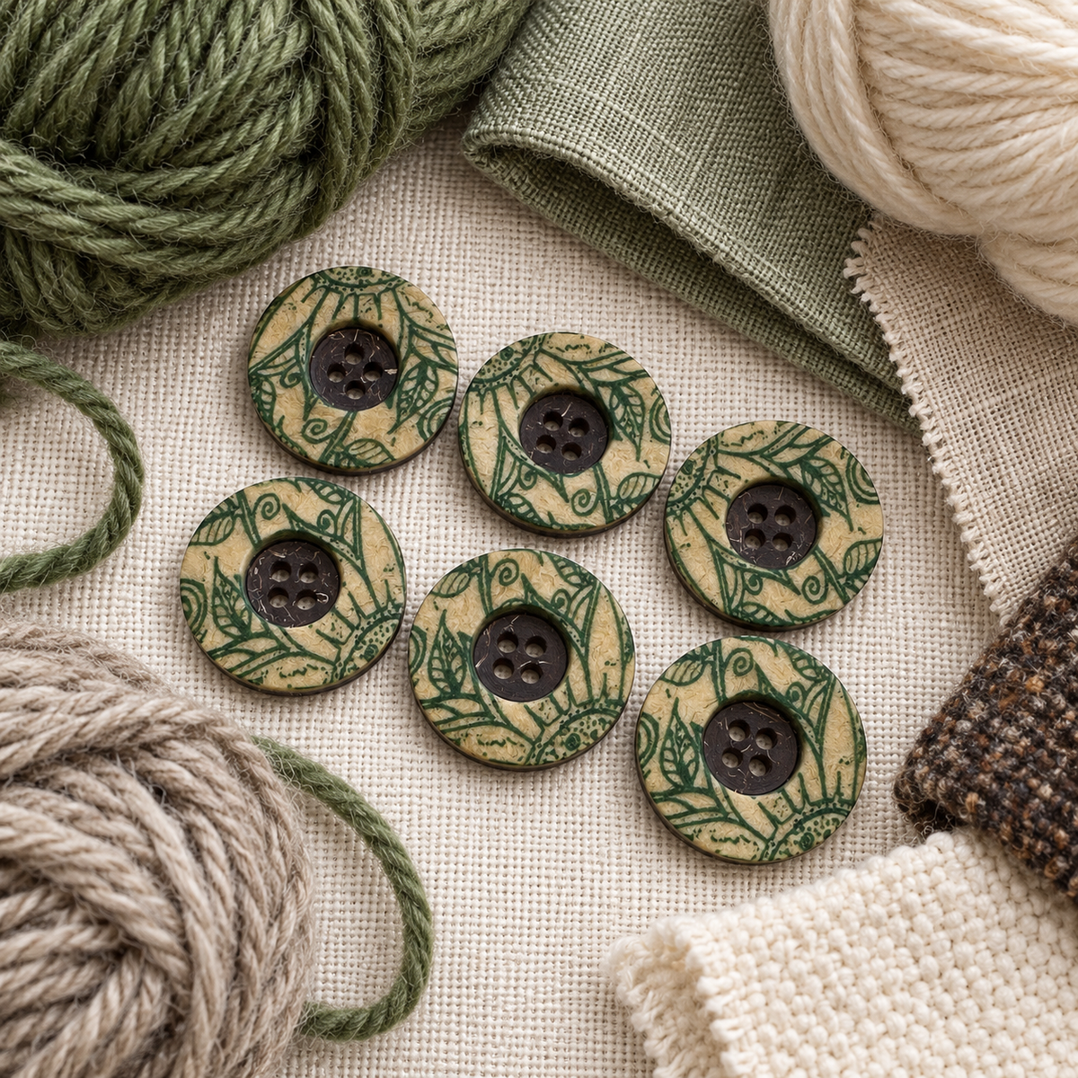 Green Leaf Pattern Button – 23mm