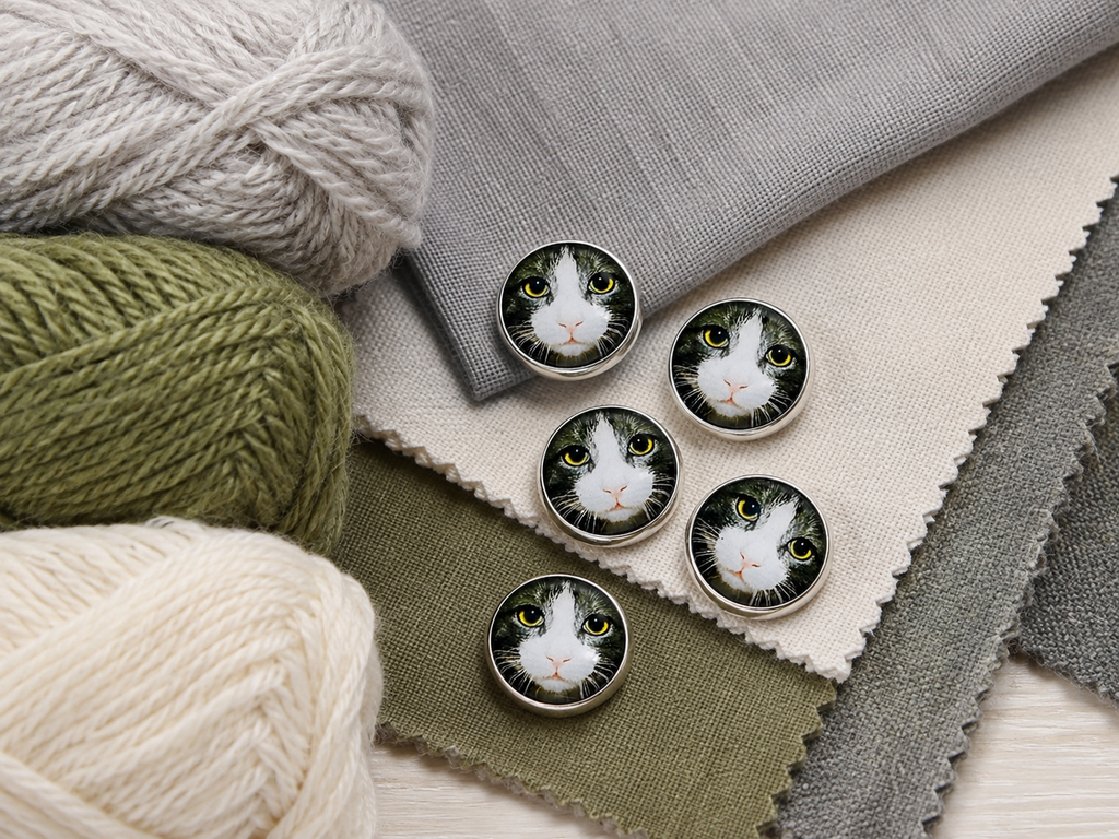Cat Face Glass & Metal Button – 22mm – Sold Individually
