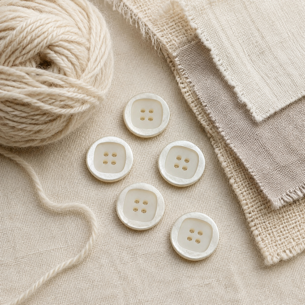 Light Cream Four Hole Button – 20mm – Pearly Square Design – Sold Individually
