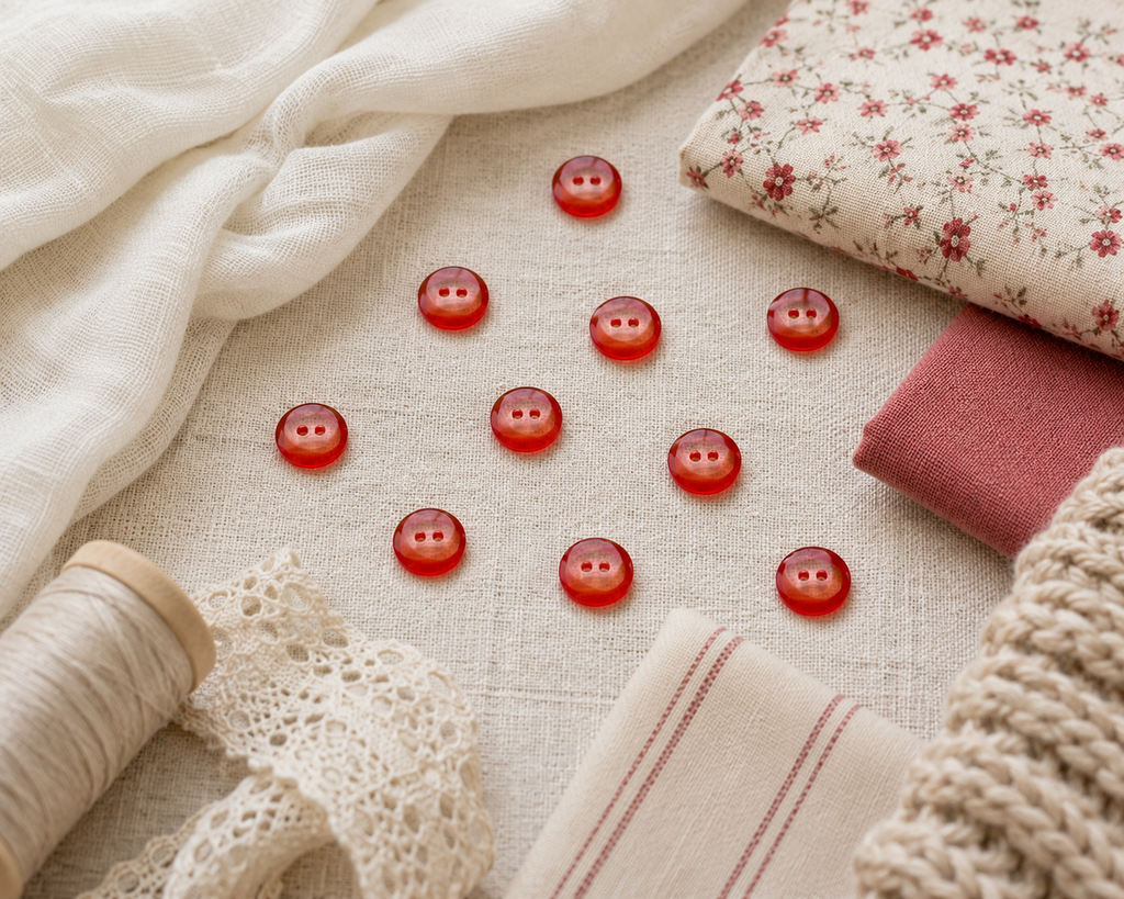 Transparent Red 2 Hole Button – 15mm – Sold Individually
