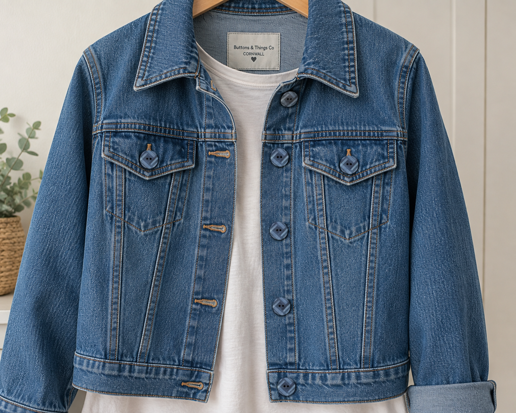 23mm Denim Blue Geometric 2 Hole Button – 36L 7/8 Inch