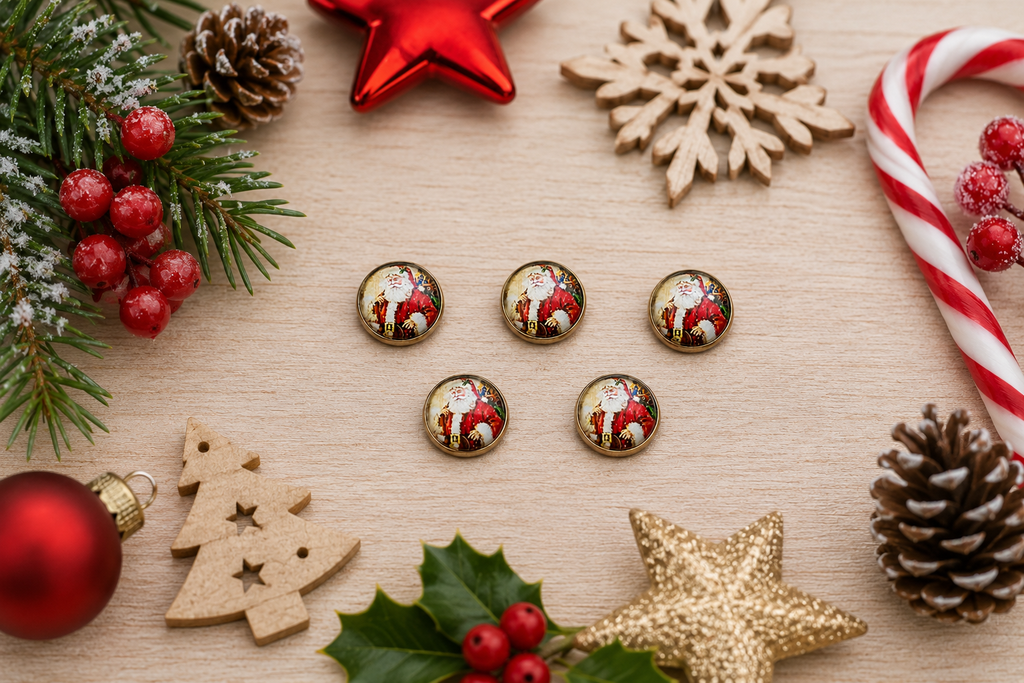 Santa Christmas Glass & Metal Button – 22mm