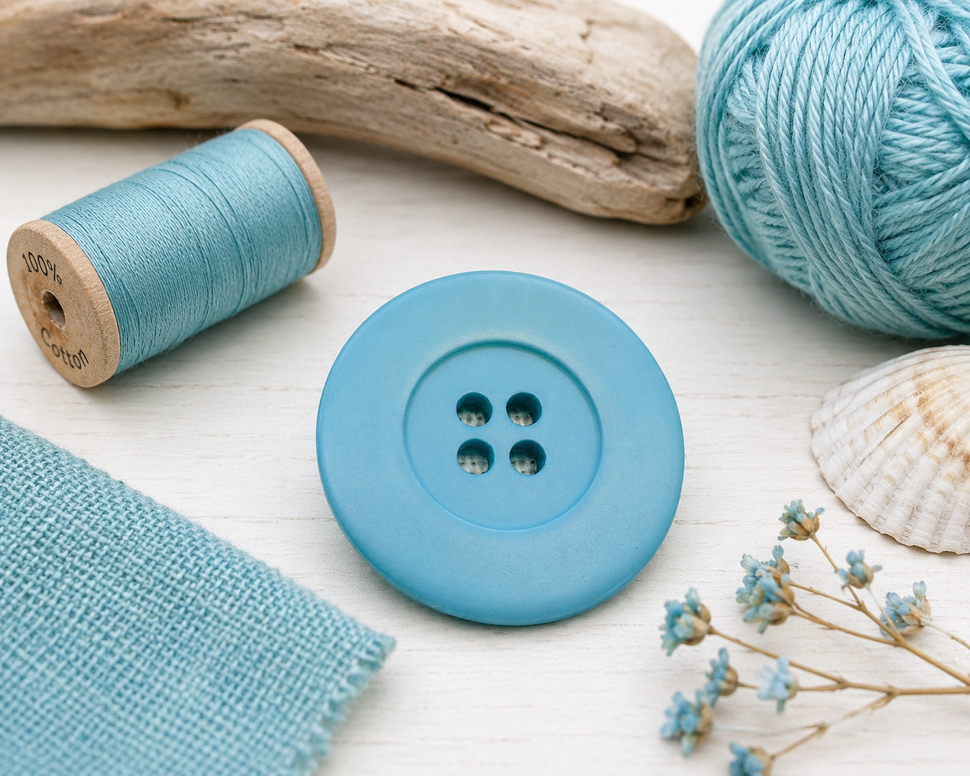 32mm Turquoise Blue Hand Dyed Button – Large 4 Hole Sewing Button – Sold Individually