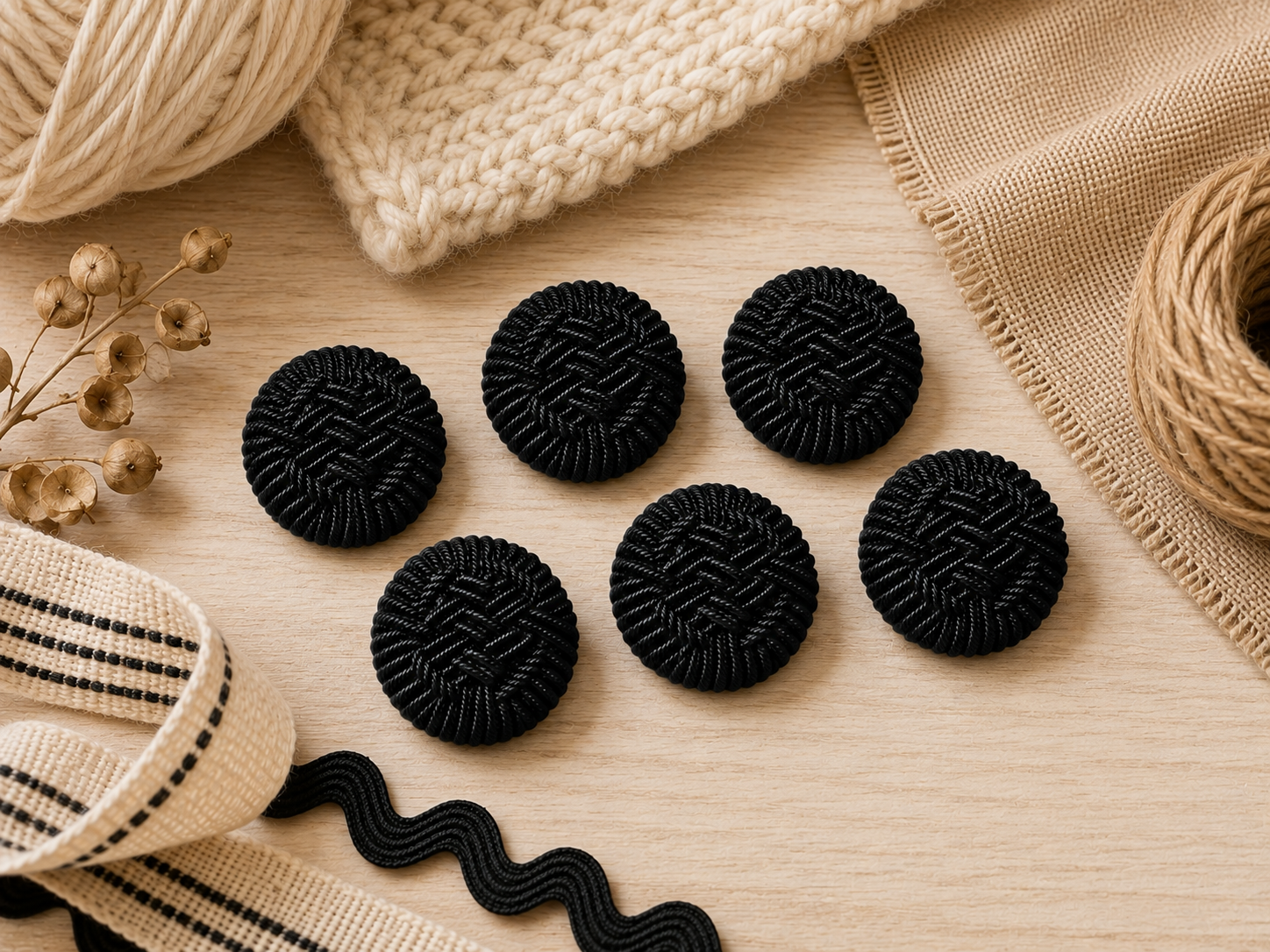 Black Textured Woven Button – 28mm Large Coat & Cardigan Button – Sold Individually