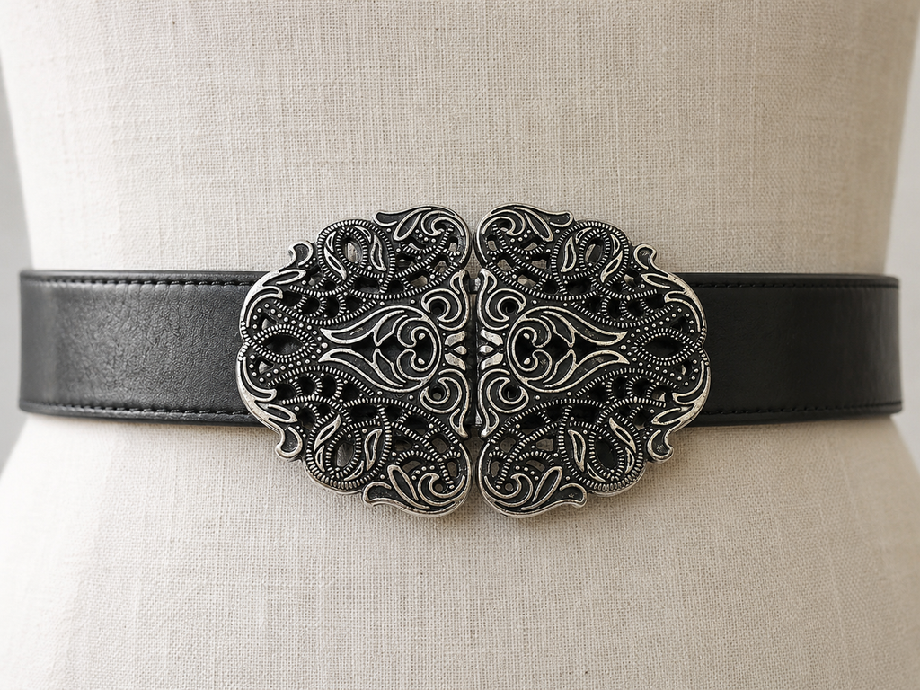 Ornate Silver-Tone Metal Clasp Buckle – 55 x 40mm – Fits 30mm Belt