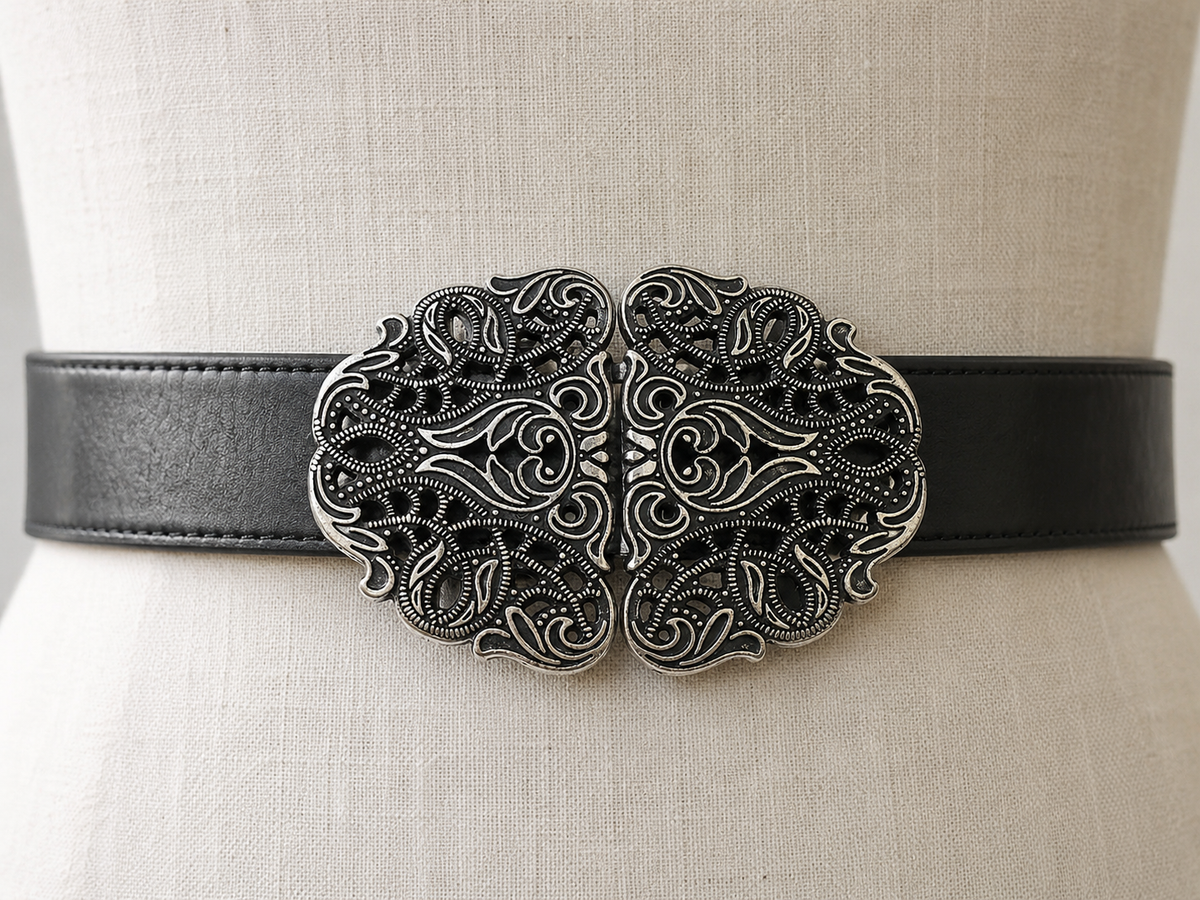 Ornate Silver-Tone Metal Clasp Buckle – 55 x 40mm – Fits 30mm Belt