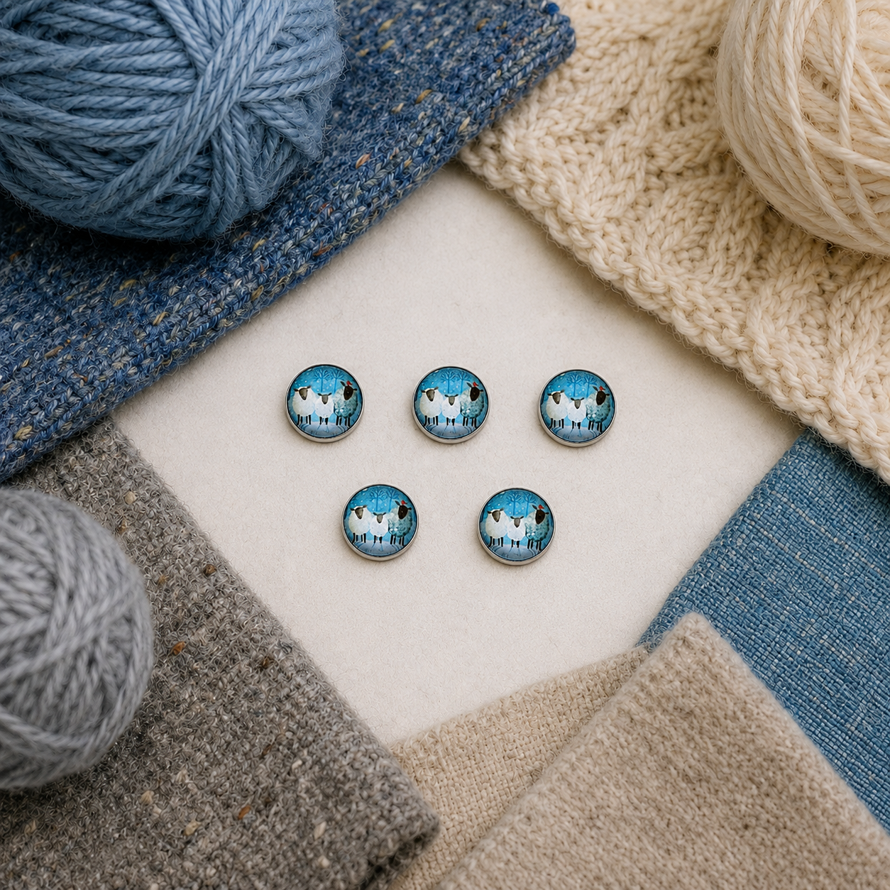 Winter Sheep Glass and Metal Button – 22mm – Sold Individually