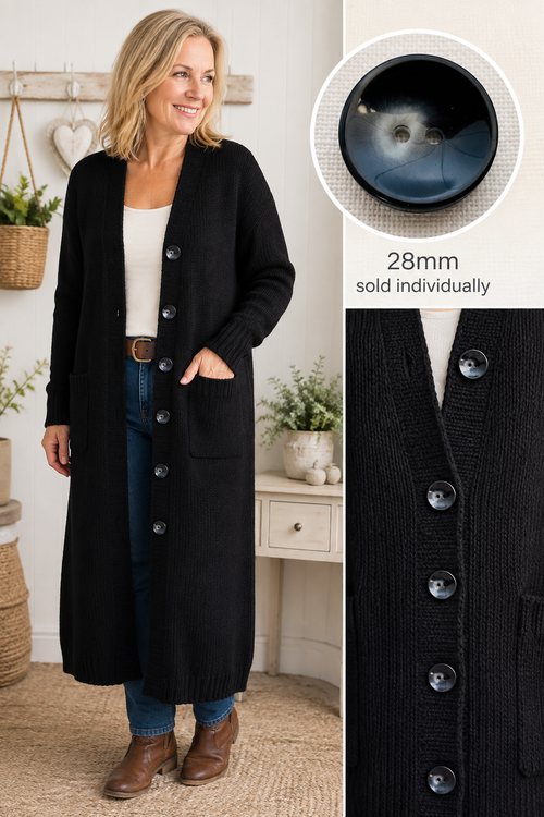 28mm Black & Grey Two-Hole Button – Sold Individually