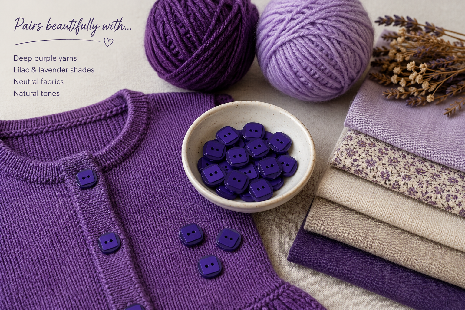15mm Hand Dyed Purple Two Hole Button – Sold Individually