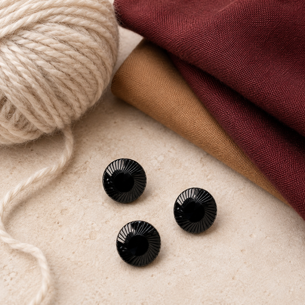 Black Faceted Shank Button – 15mm