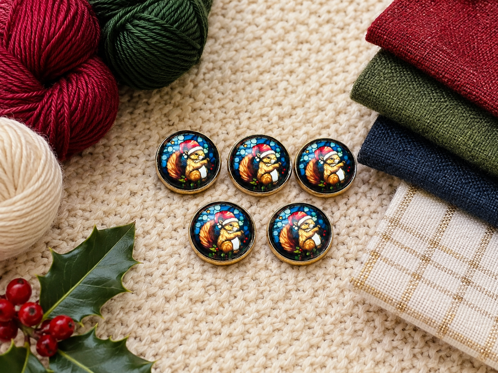 Christmas Squirrel Glass and Metal Button – 22mm