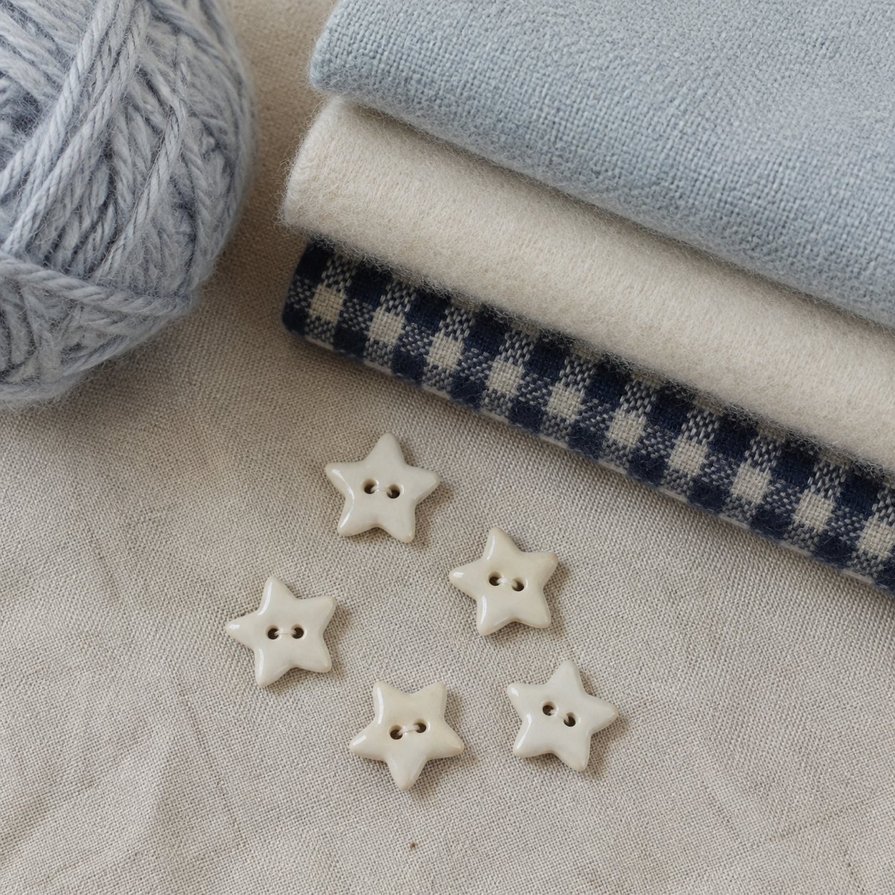 White Ceramic Star Buttons – 17mm – Set of Five