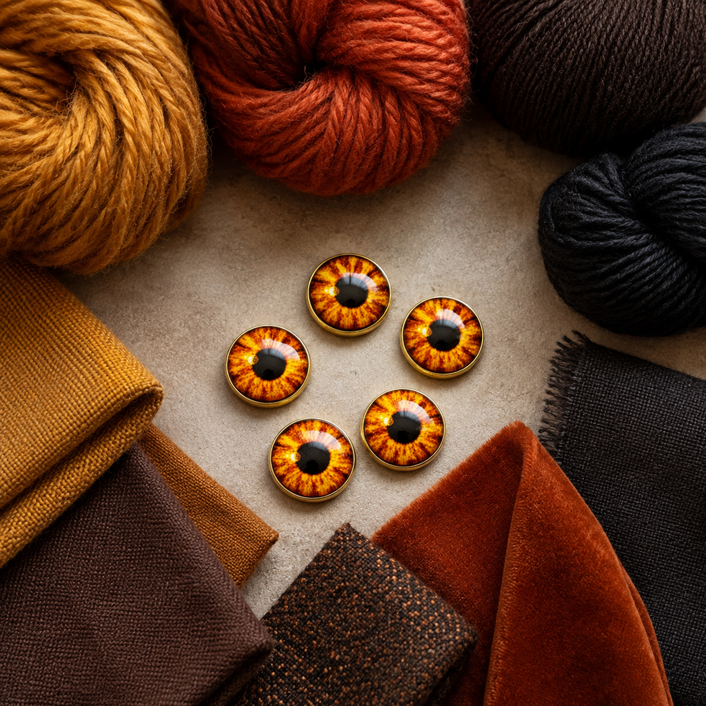 Amber Eye Glass and Metal Button – 22mm