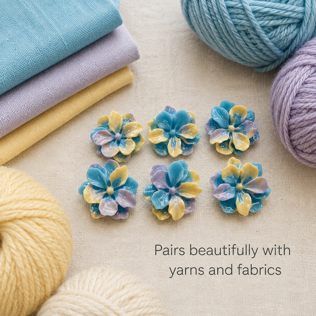 24mm Blue, Lilac and Yellow Resin Flower Button