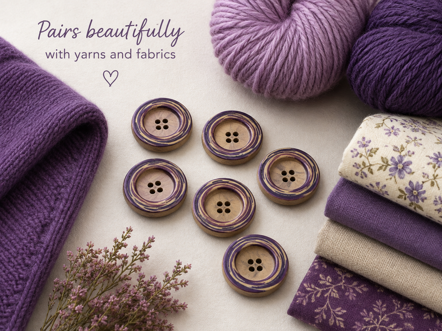 23mm Faux Wood Effect Button with Purple Rings
