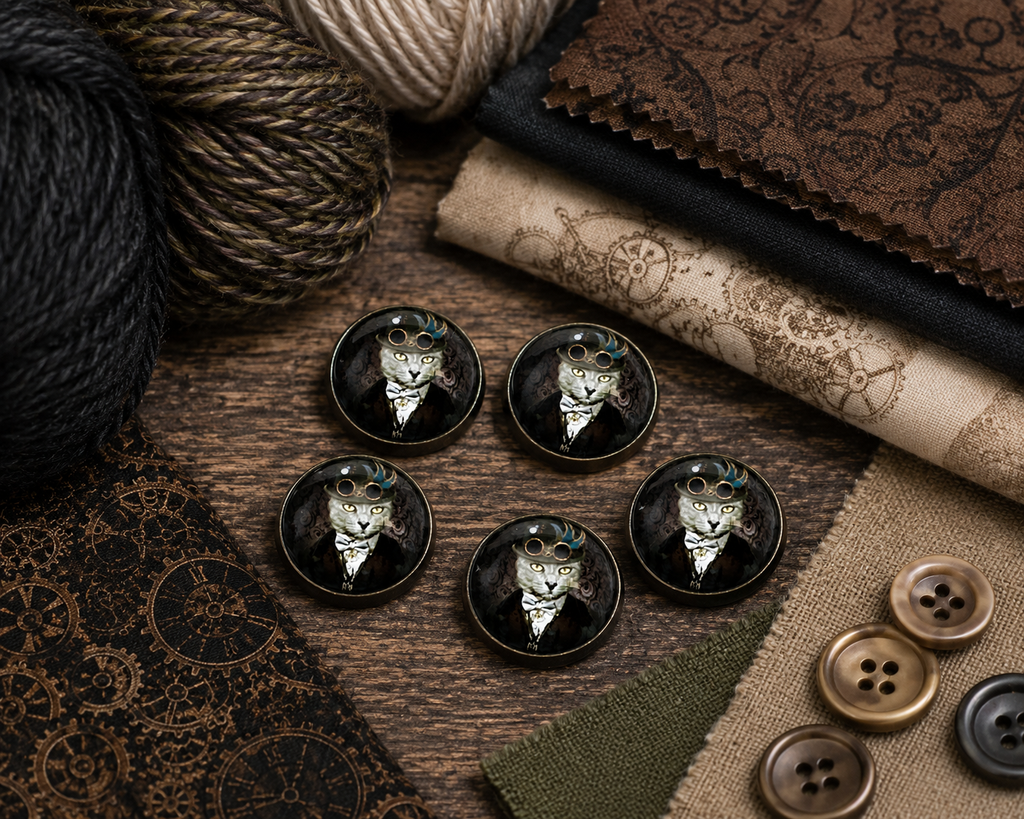 Steampunk Cat Glass Button – 22mm