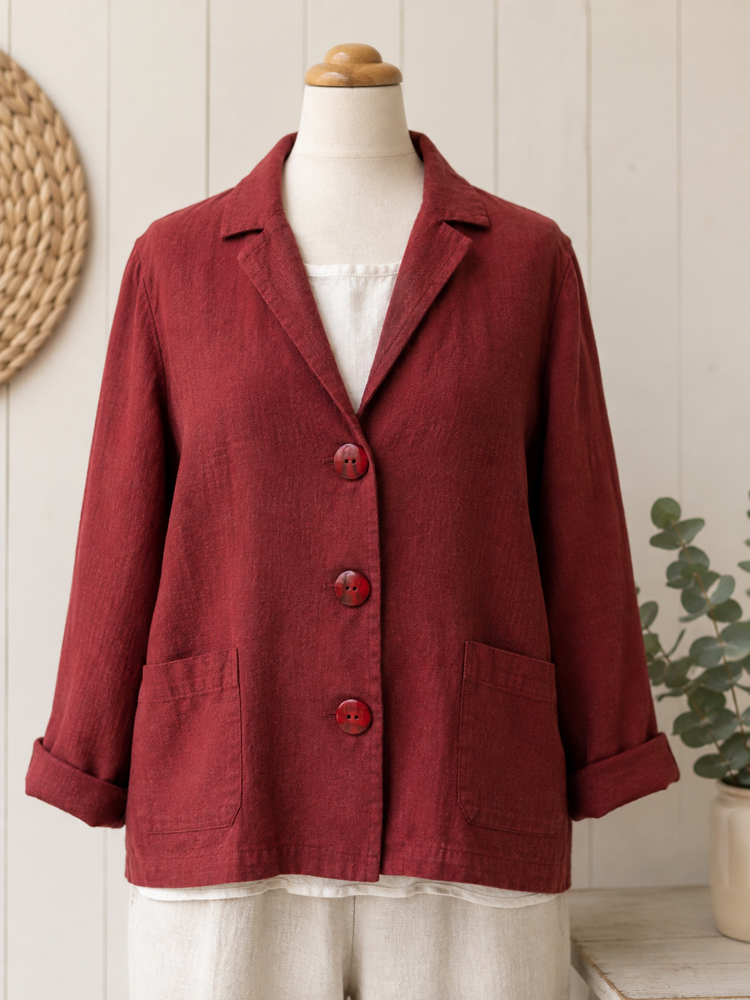 28mm Deep Red Marbled Button by Dill – Sold Individually – Coat & Cardigan Button