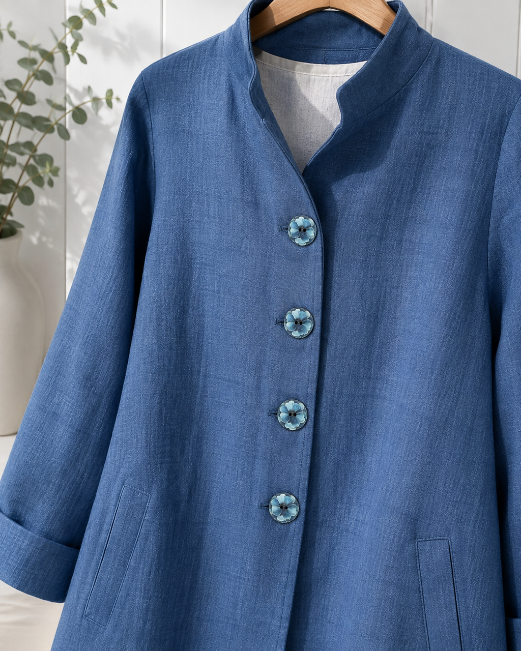 28mm blue floral buttons sold individually