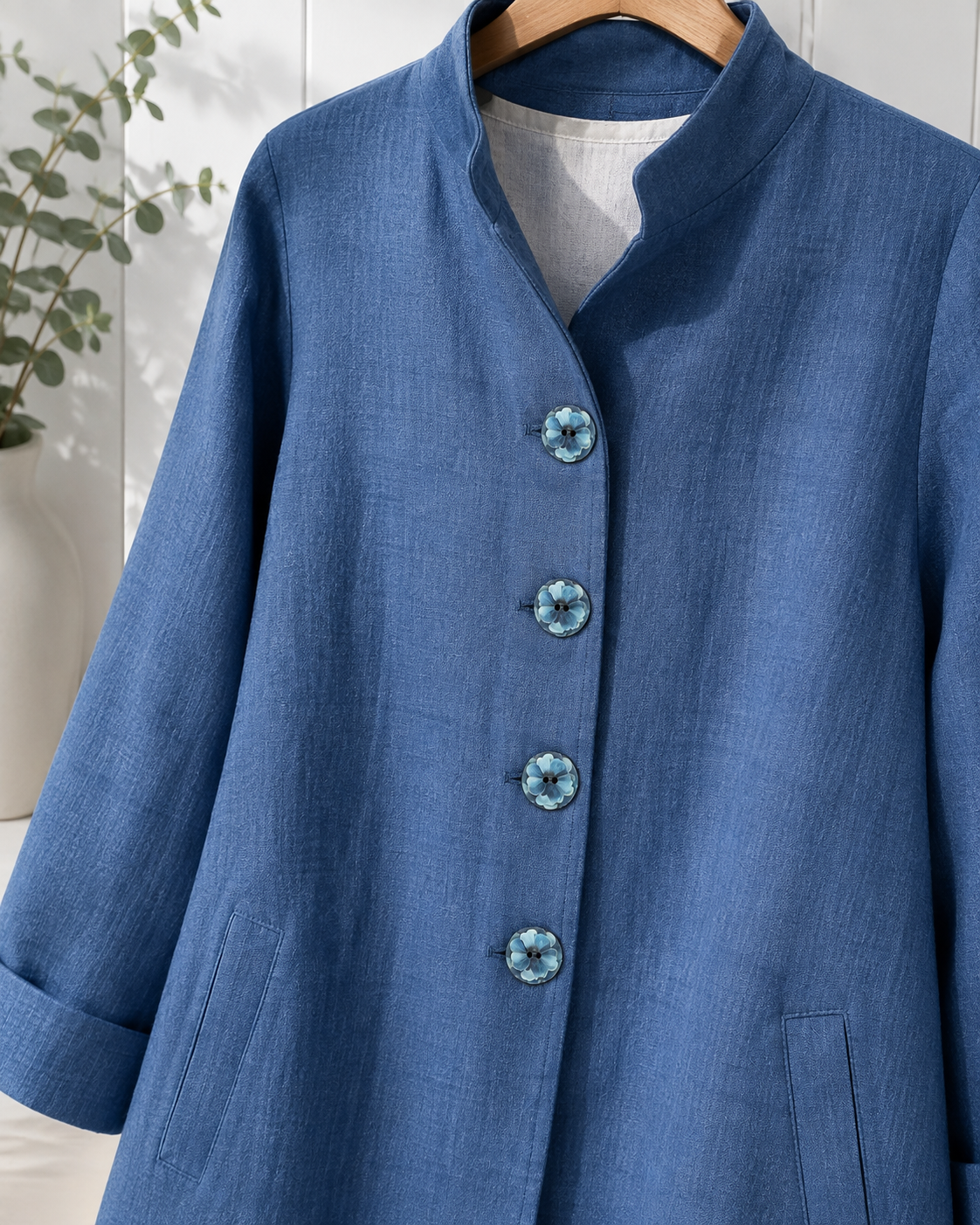 28mm blue floral buttons sold individually
