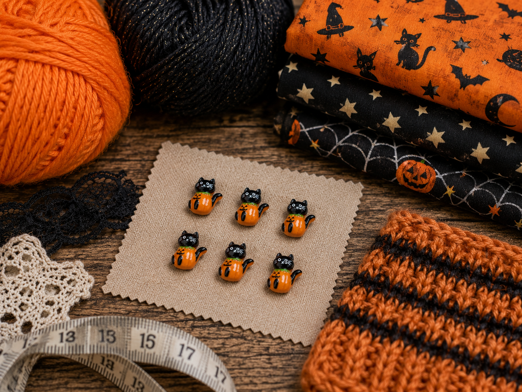 Black Cat in Pumpkin Halloween Button – 20 x 27mm