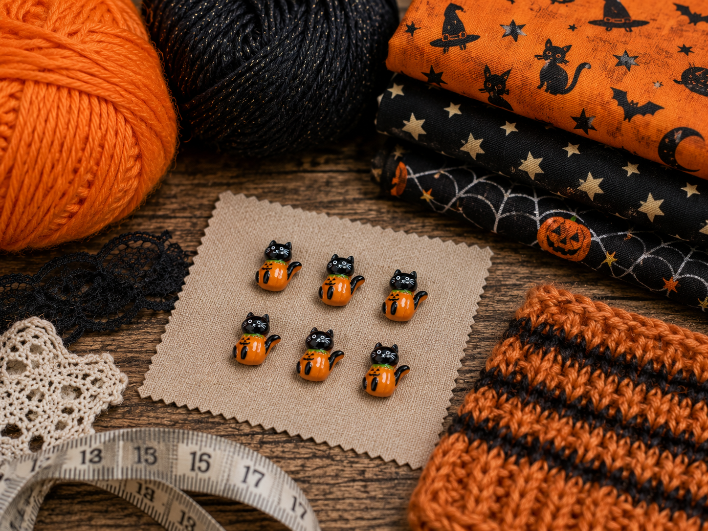 Black Cat in Pumpkin Halloween Button – 20 x 27mm