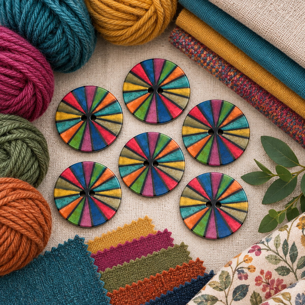 35mm Multicoloured Fan Design Button