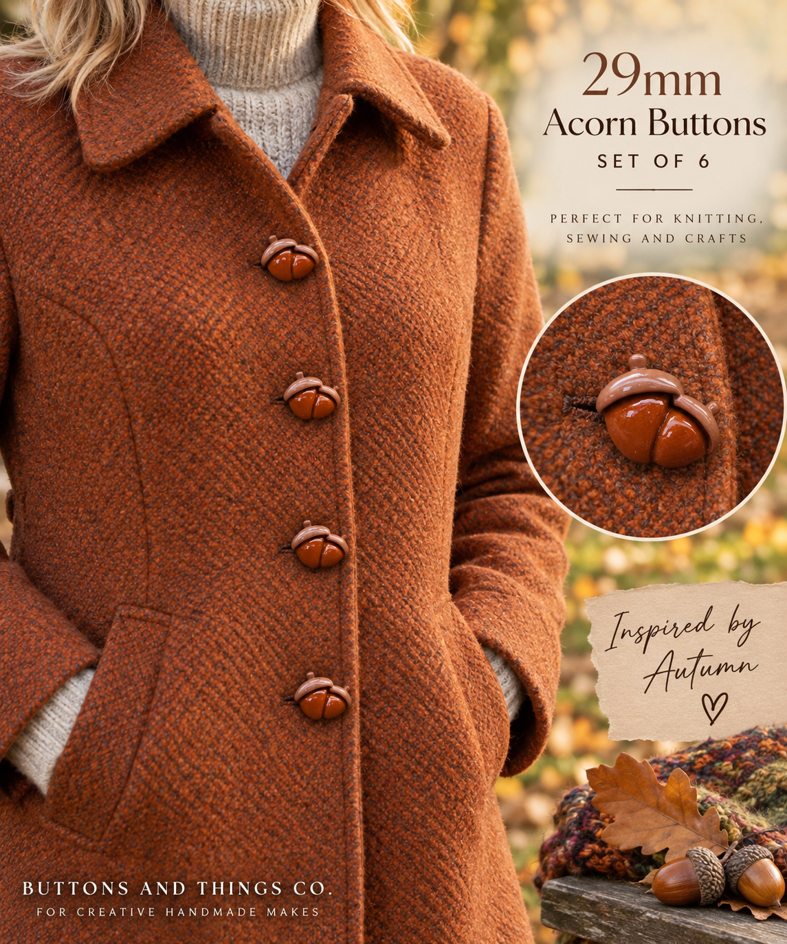 29mm Acorn Button – Woodland Design