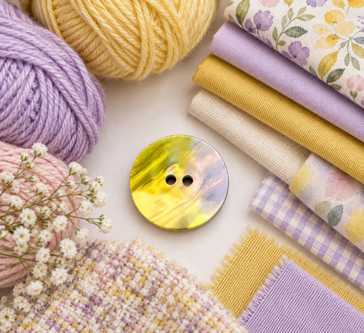 23mm Yellow & Pastel Pearlescent Two Hole Button – Plastic
