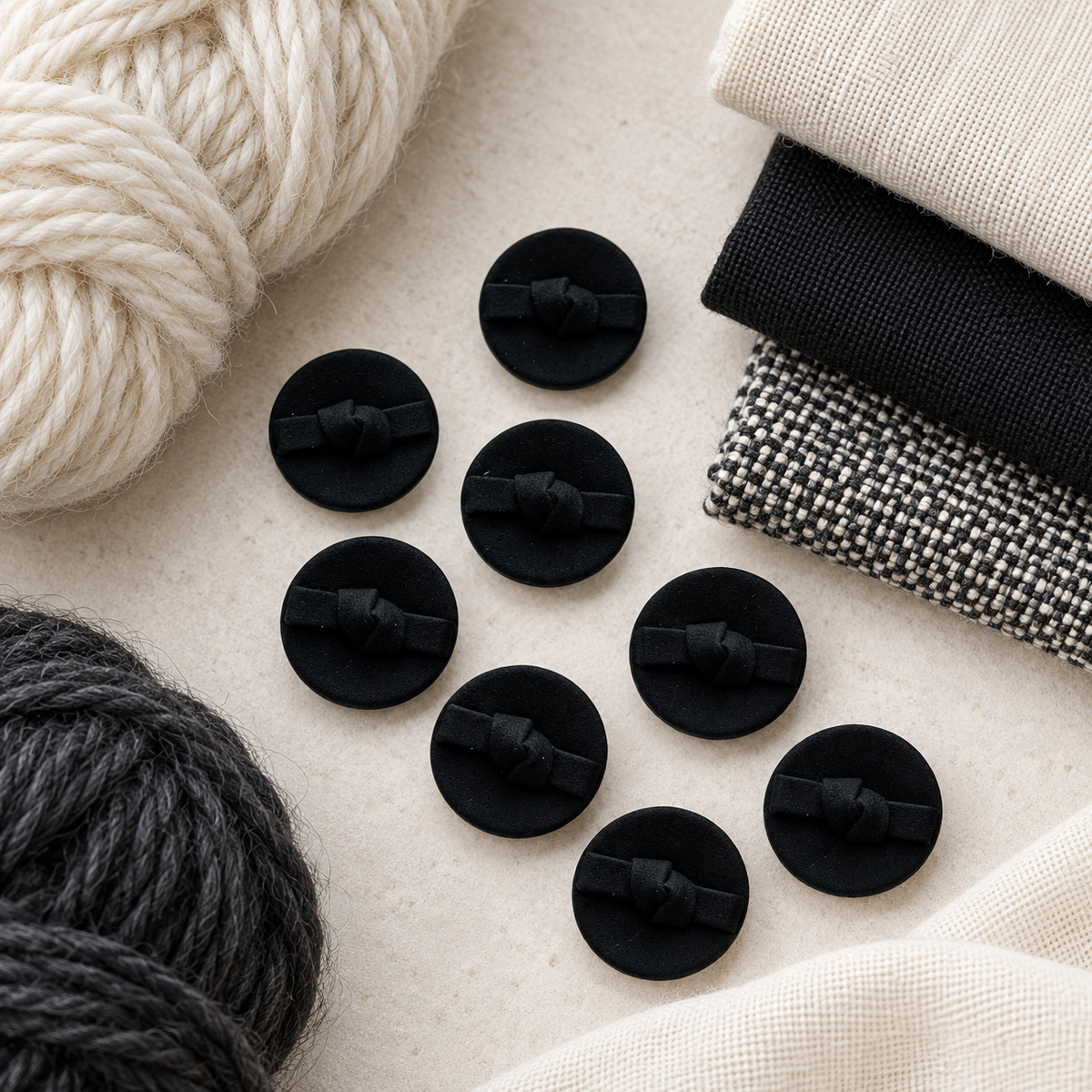 Black Plastic Knot Detail Button – 15mm