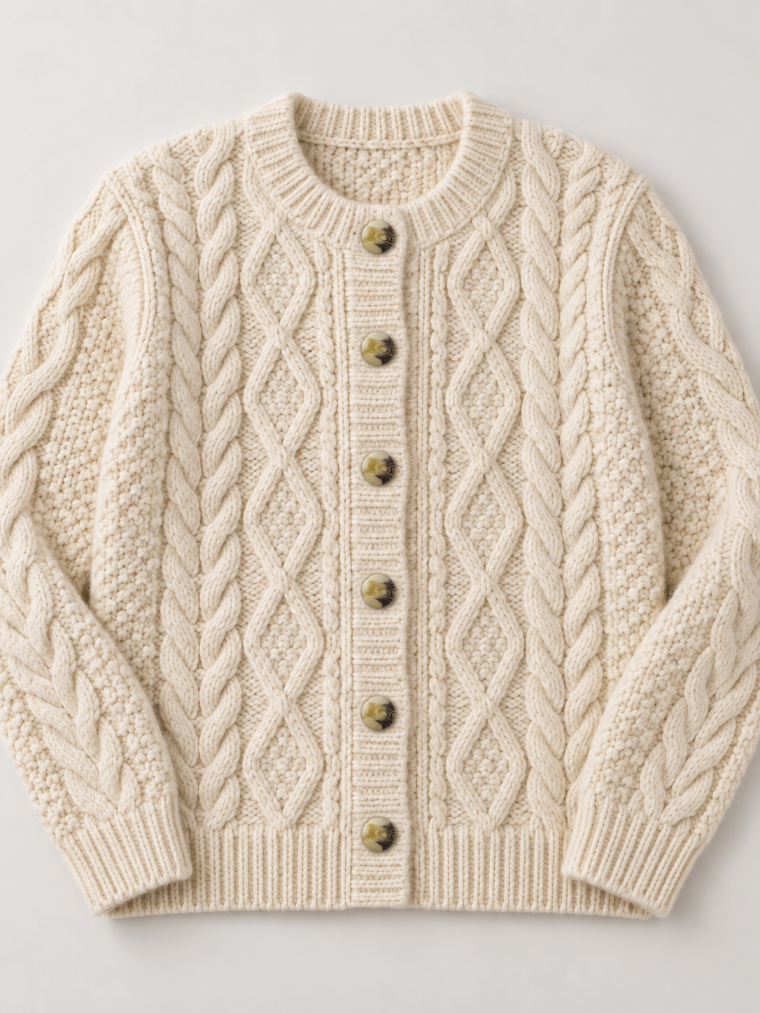 23mm Traditional Aran Knit Button – Cream and Brown – Sold Individually  Description