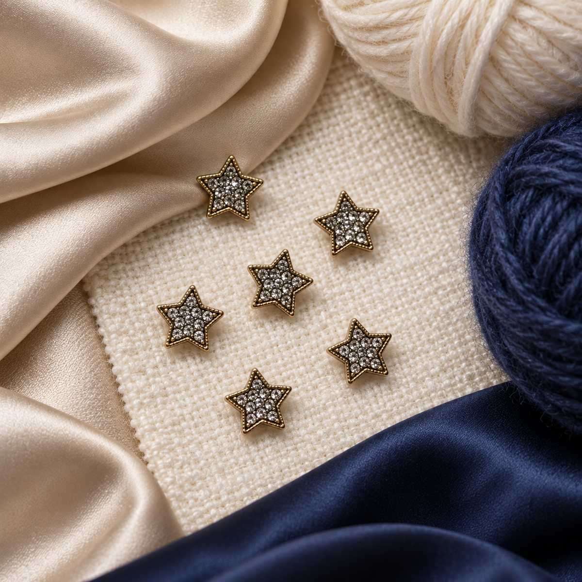11mm Silver Diamante Star Button in Gold-Tone Metal