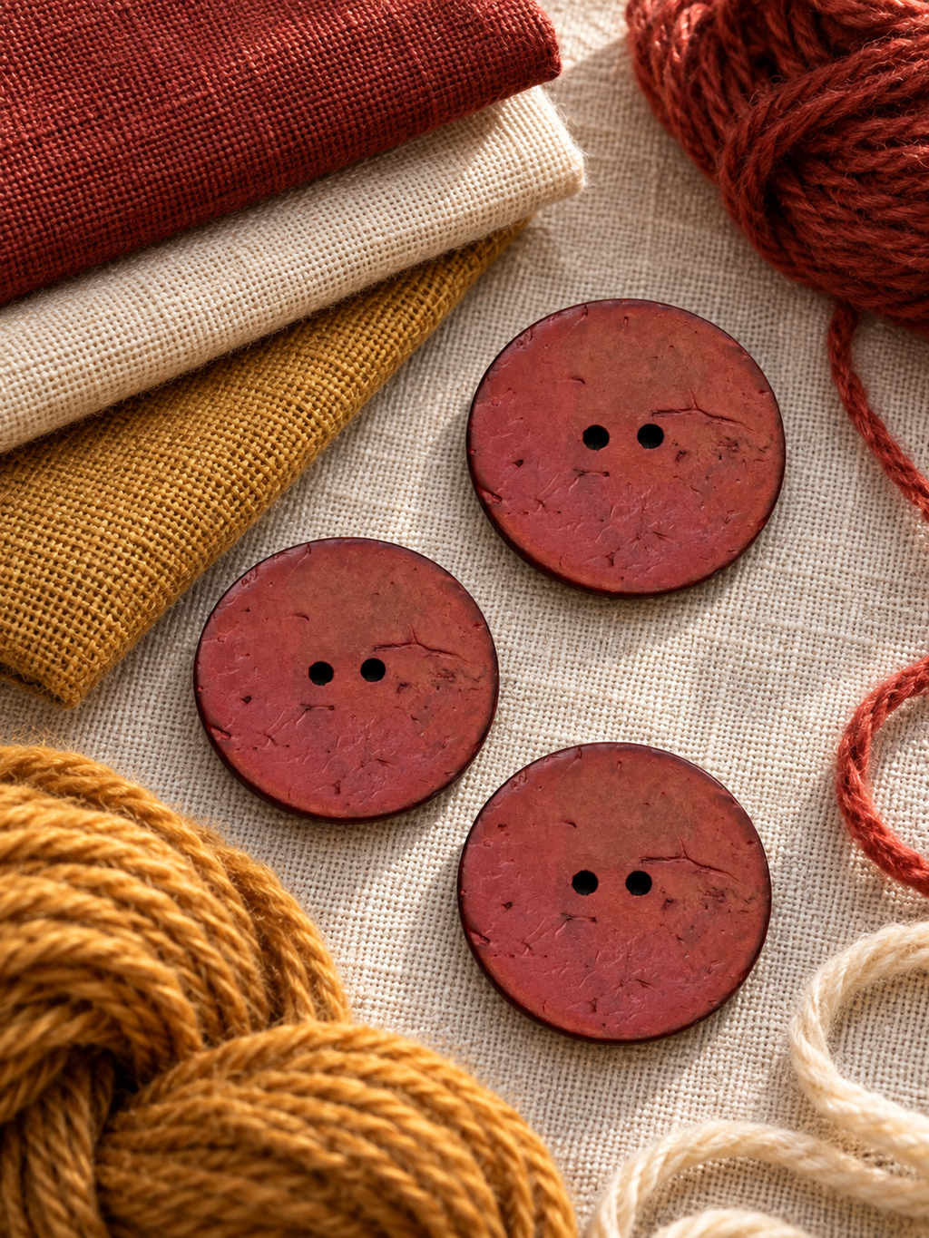 38 mm Red Coconut Shell Button – Two Hole – Sold Individually