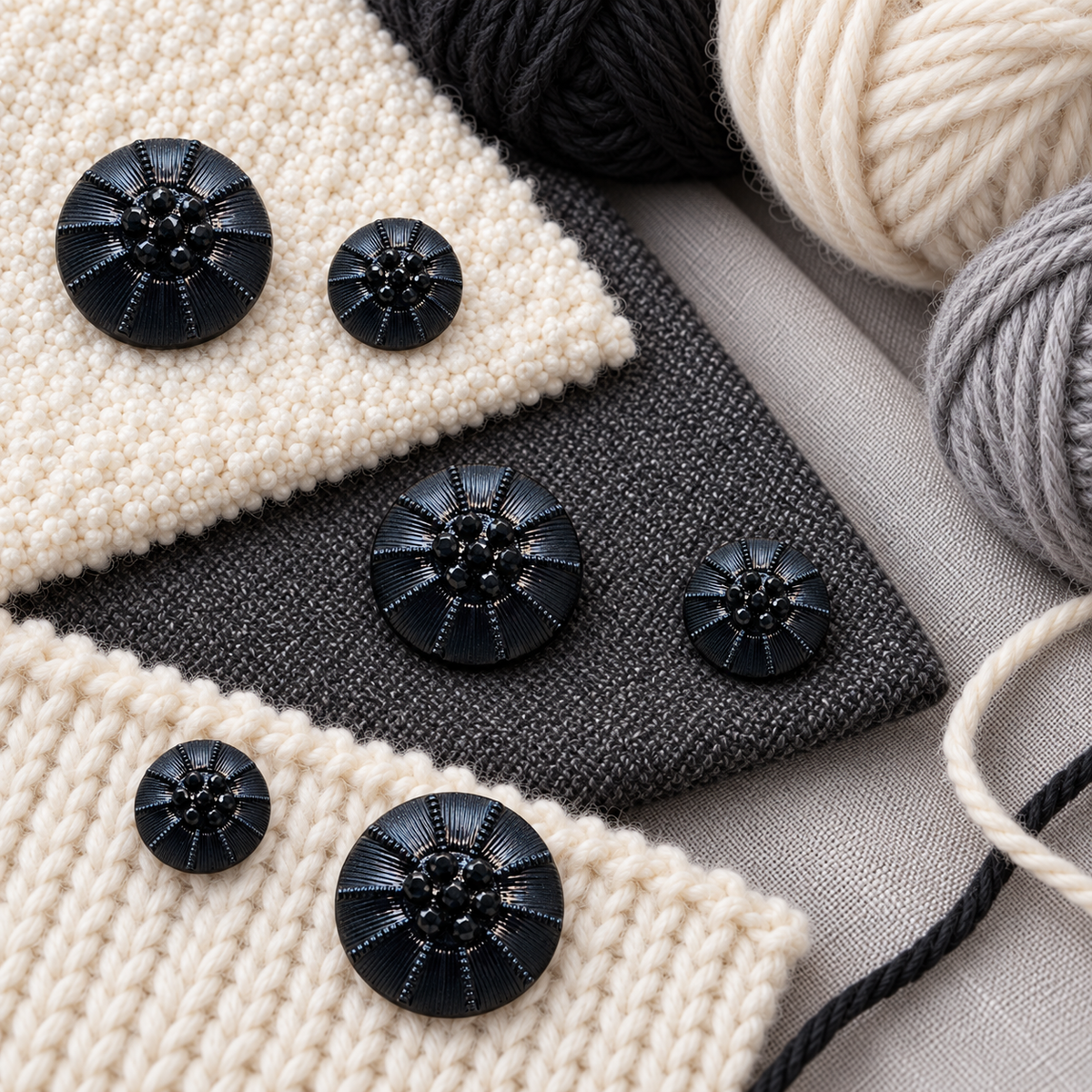 Black Textured Buttons with Bead-like Centre | 15 mm & 23 mm