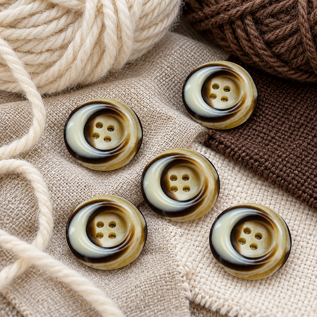 Brown and Cream Swirl Button – 25mm Four Hole Button – Sold Individually
