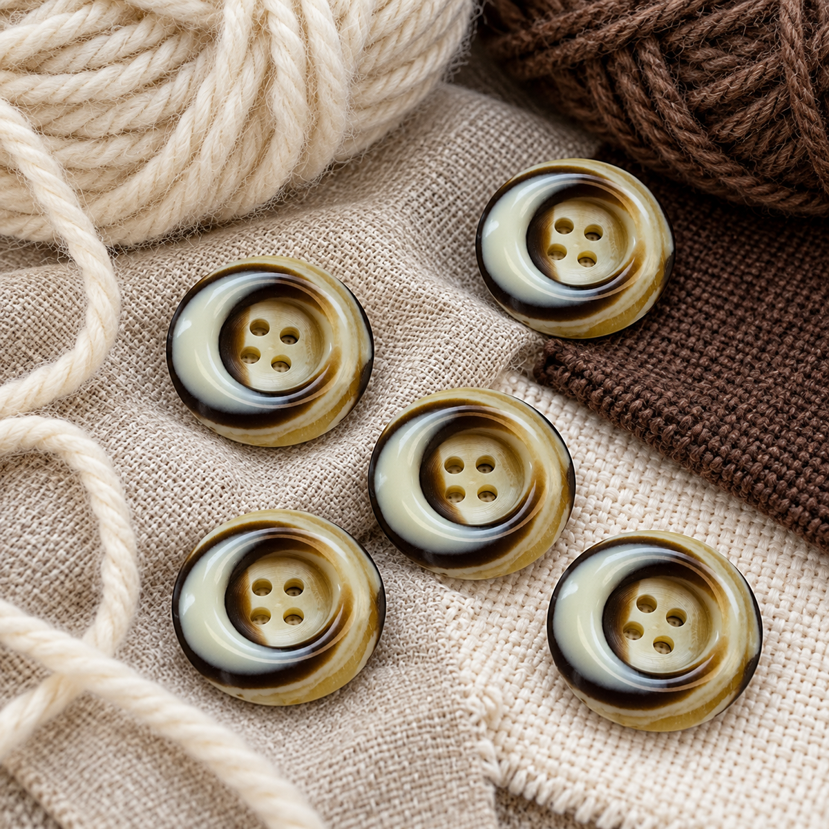 Brown and Cream Swirl Button – 25mm Four Hole Button – Sold Individually