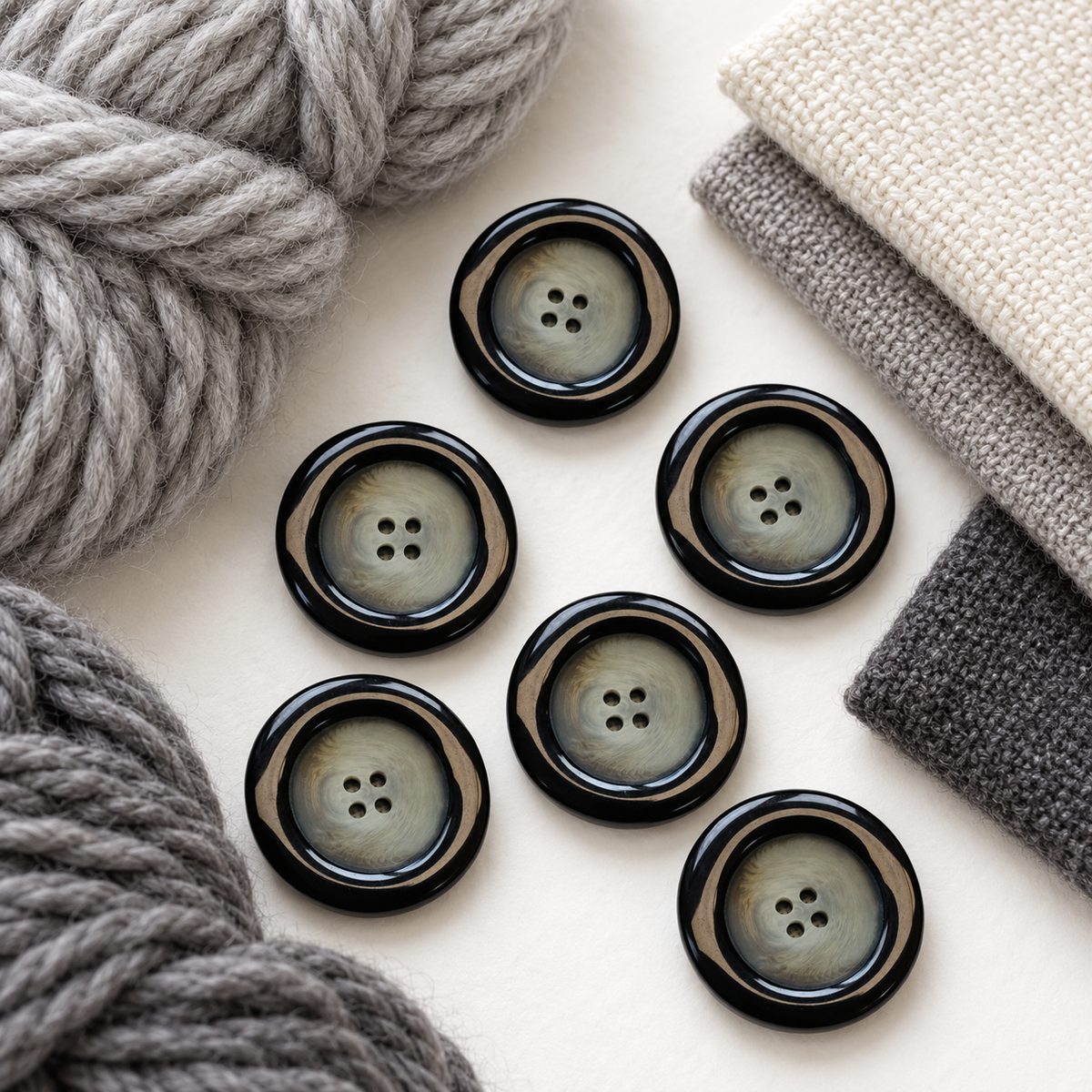 Black and Grey Four Hole Button with Contrast Ring – 32mm