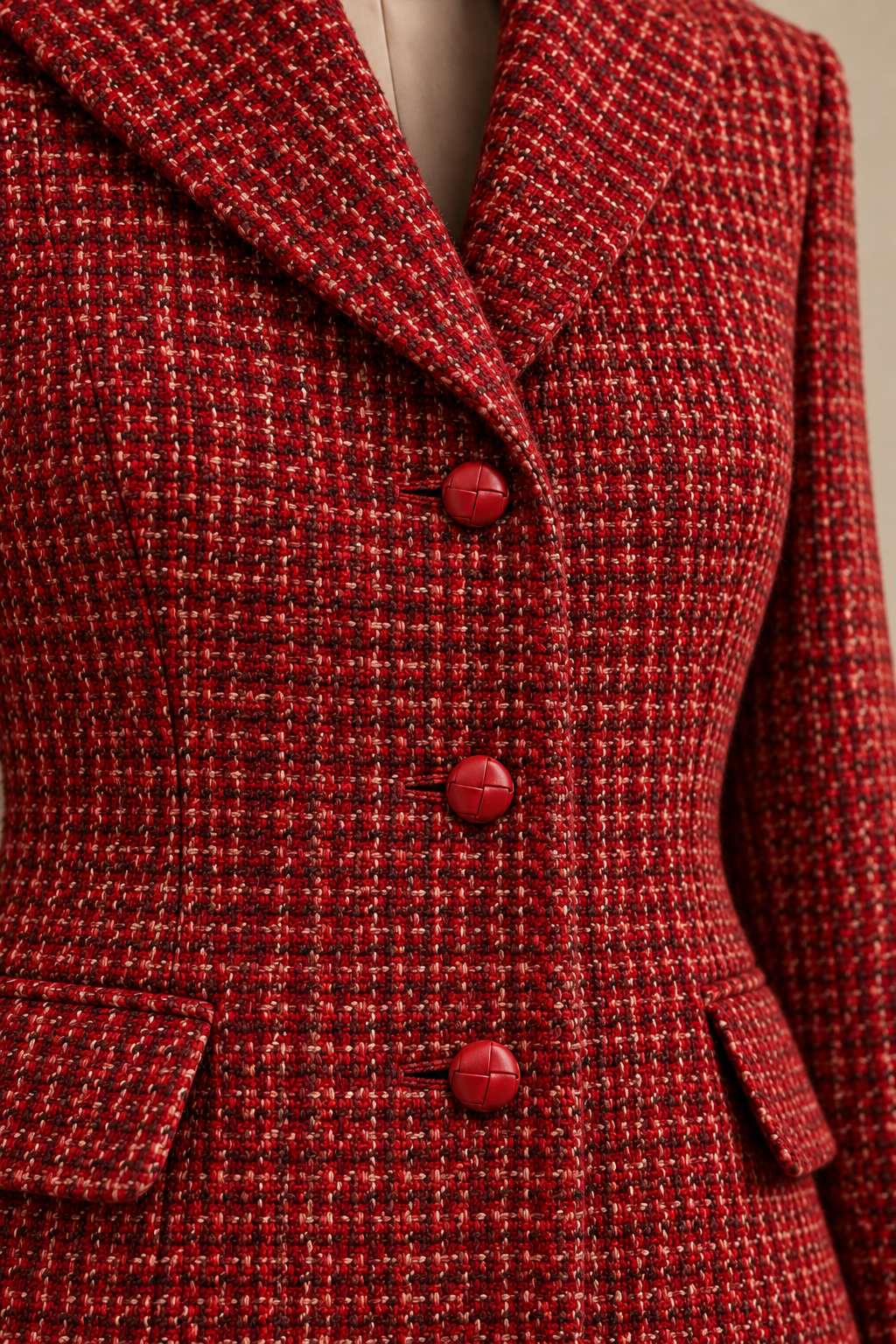 Vintage Red Leather Woven Button – 27mm