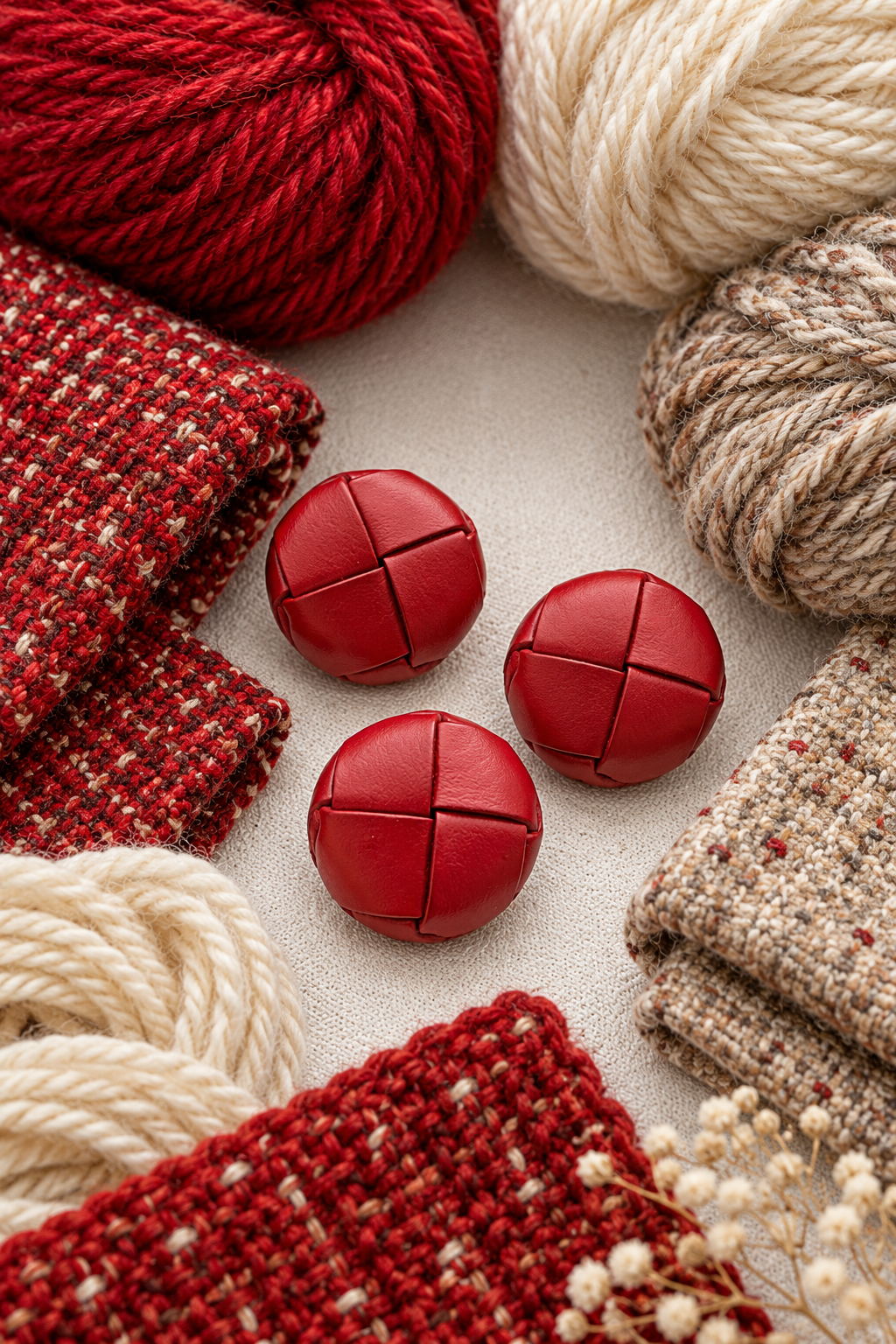 Vintage Red Leather Woven Button – 27mm