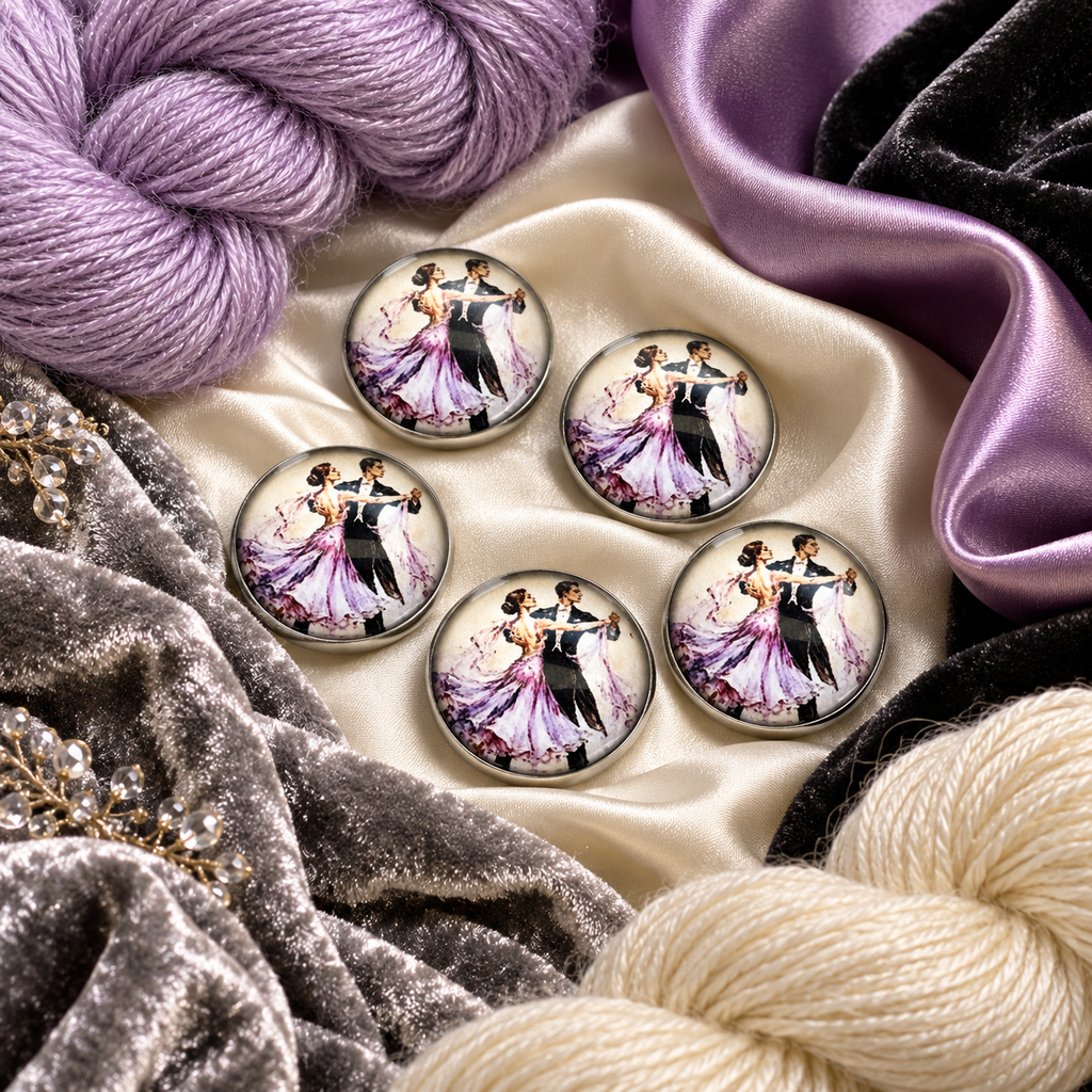 Ballroom Dancer Glass and Metal Button 22mm