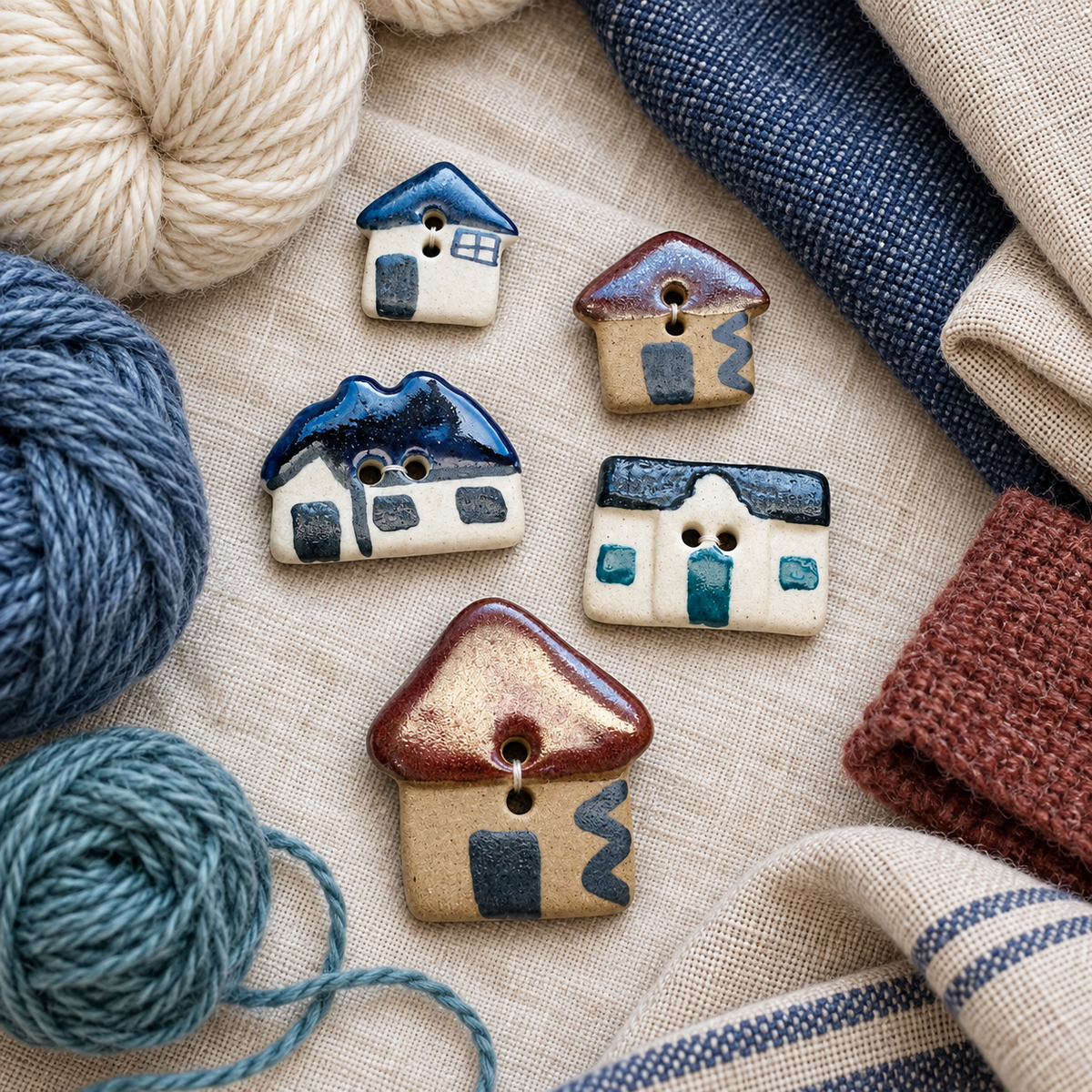 Ceramic Cottage Buttons – Card of 5