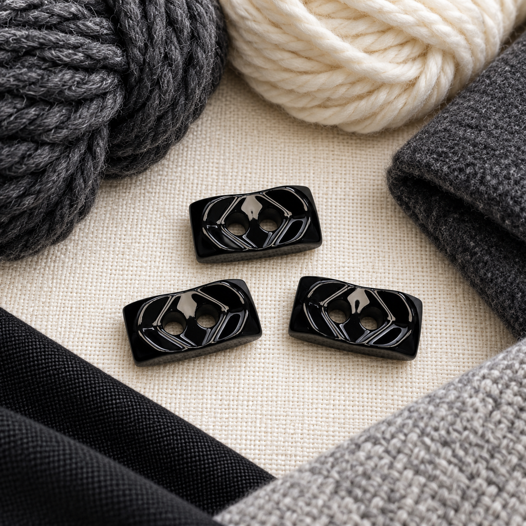 Black Rectangular Button 28mm – Glossy Geometric Design