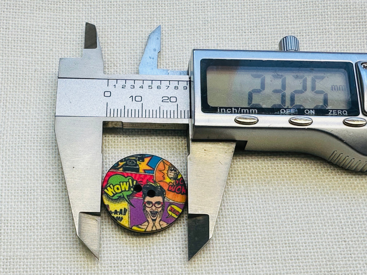 Comic Book Button – 23mm, Sold Individually