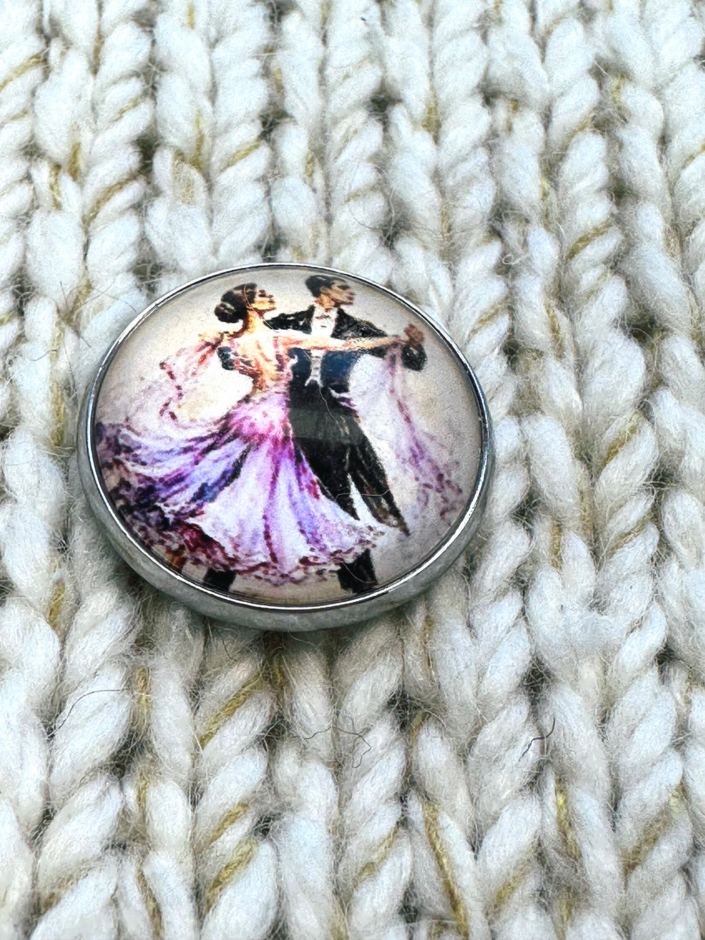Ballroom Dancer Glass and Metal Button 22mm