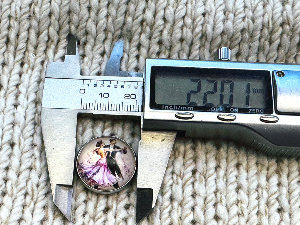 Ballroom Dancer Glass and Metal Button 22mm