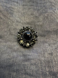 Grey Rhinestone Shank Button – 18mm (28L / 11/16”) – Gunmetal & Black Cabochon – Sold Individually