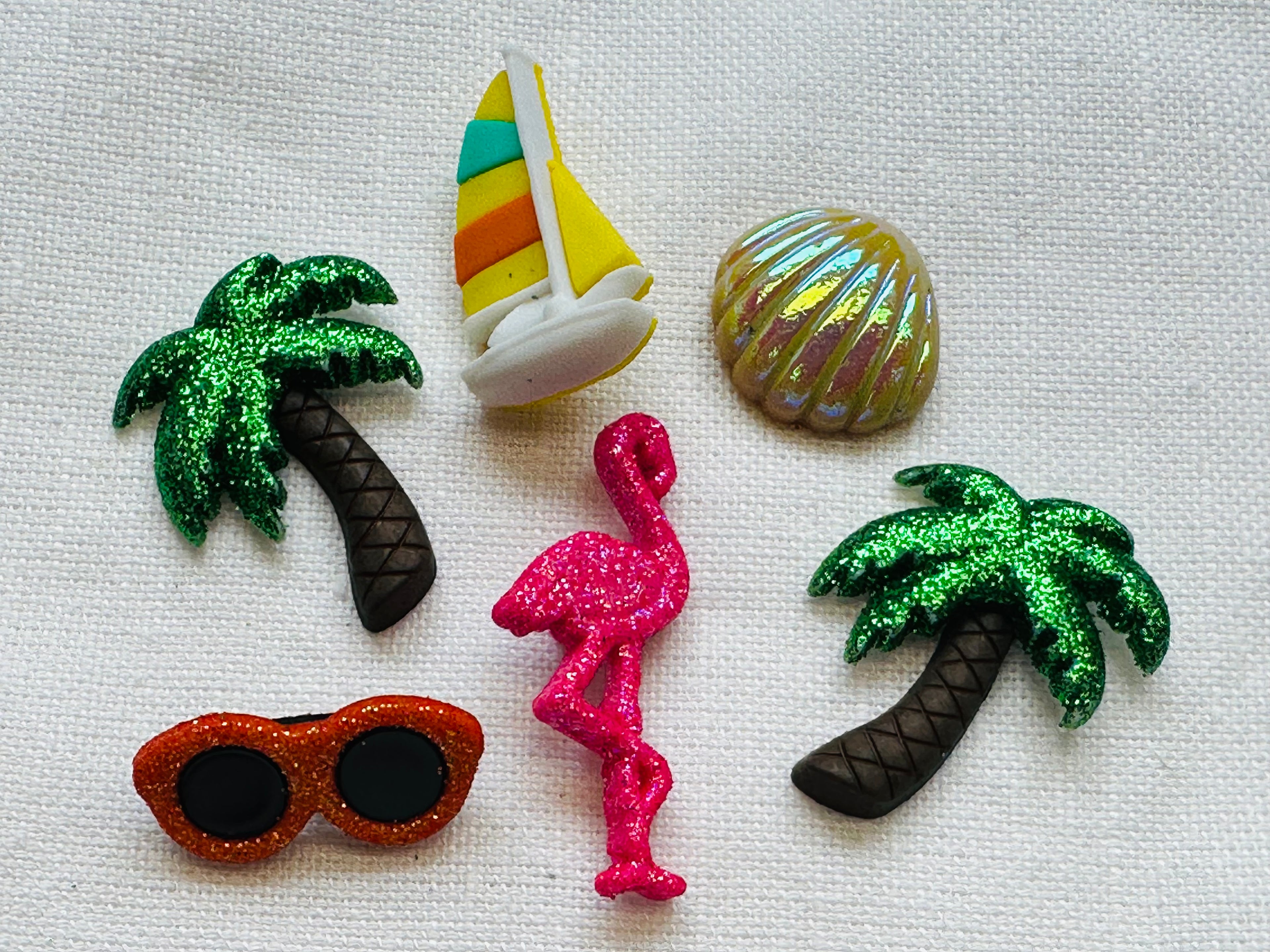 Summer Bliss Button & Embellishment Mix by Dress It Up – Tropical Themed Craft Embellishments – Pack of 6