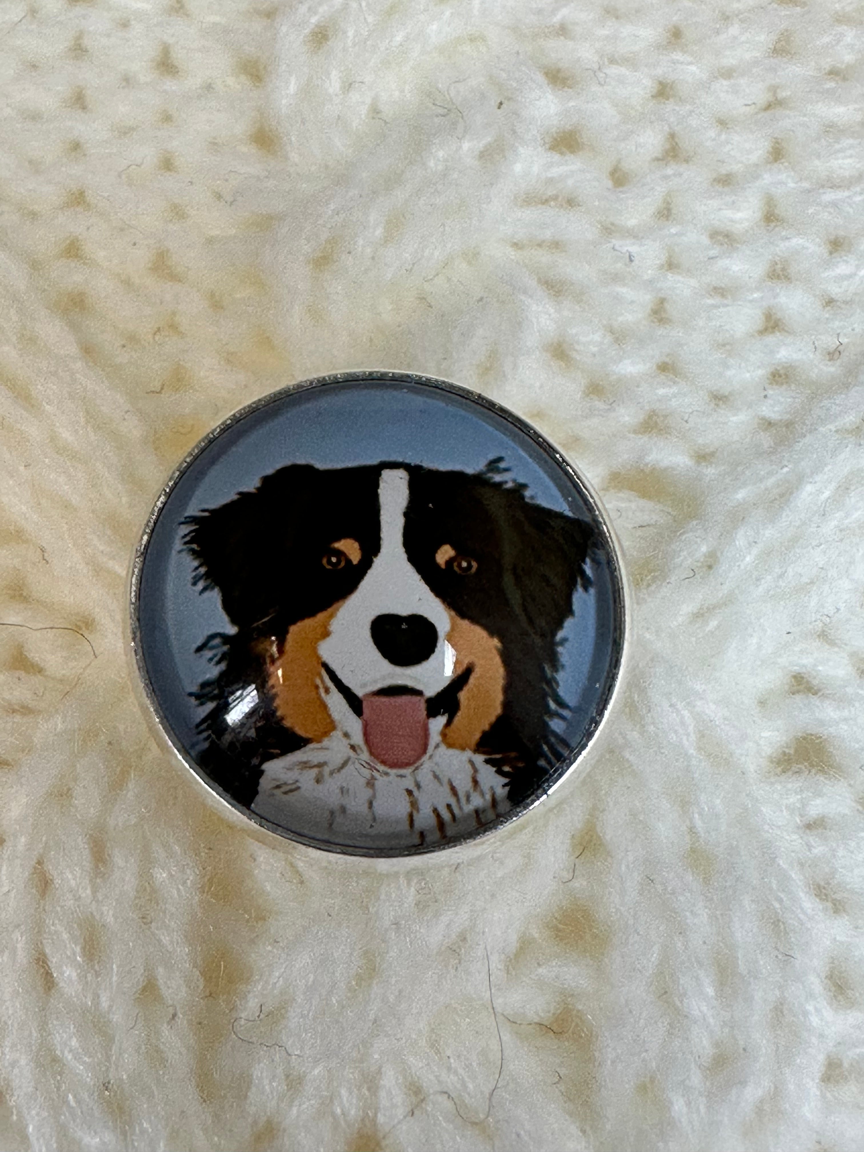 Collie Dog Glass & Metal Button – 22mm – Sold Individually