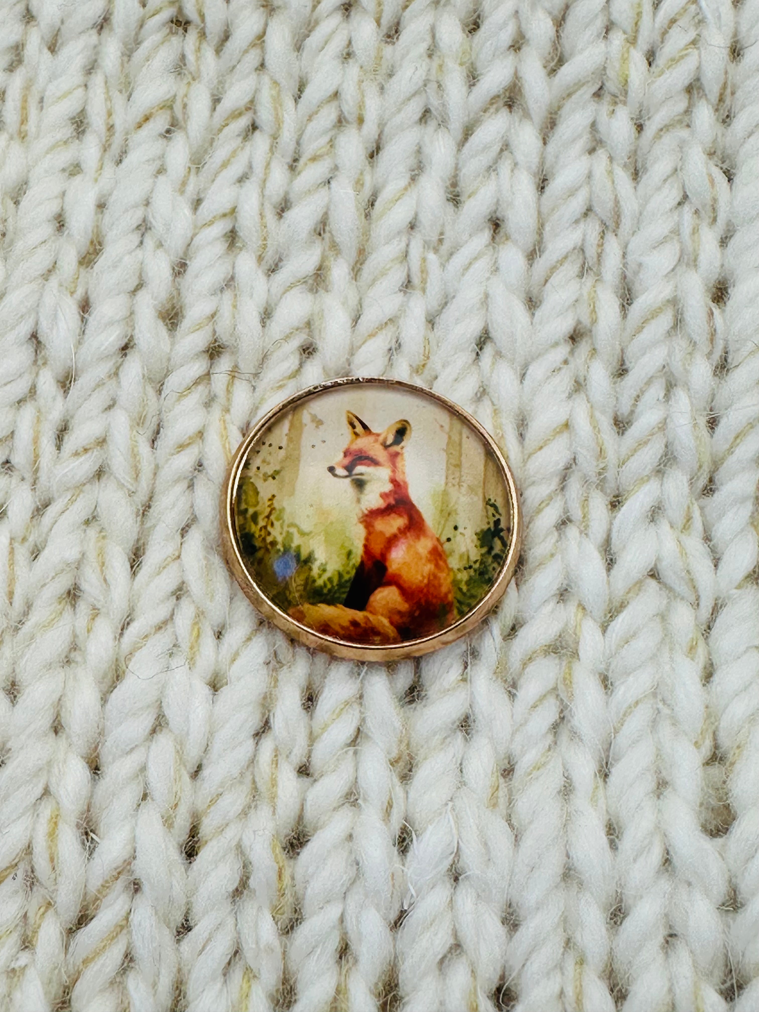 Woodland Fox Glass and Metal Button – 22mm (35L) – Hand Assembled in Cornwall – Sold Individually