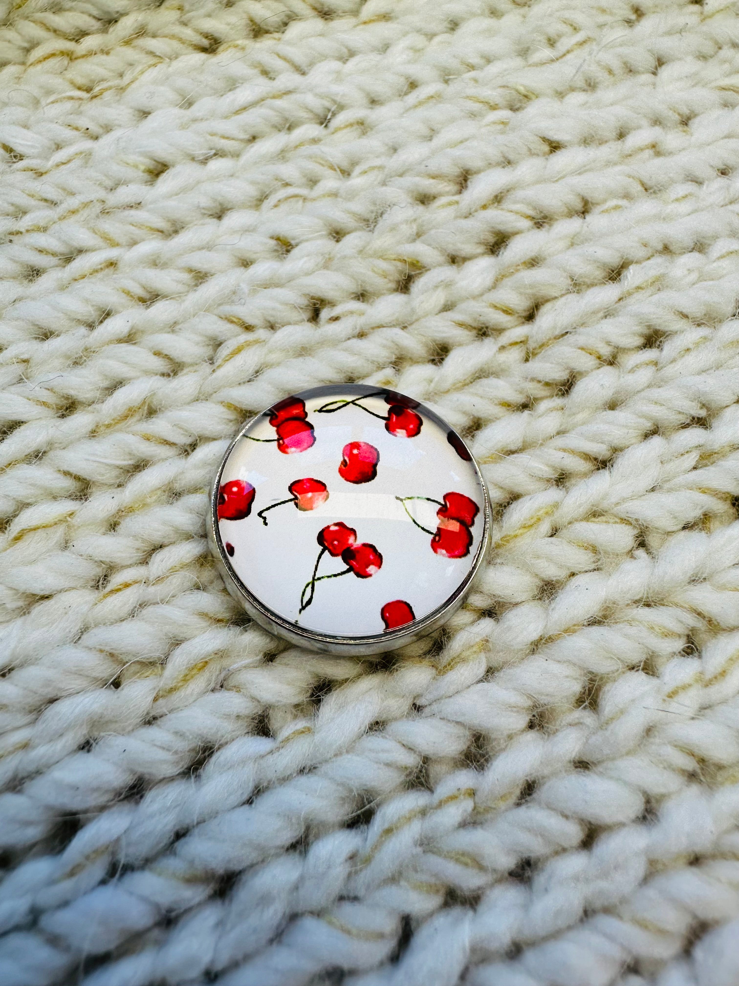 22mm Glass & Metal Cherry Button – Sold Individually